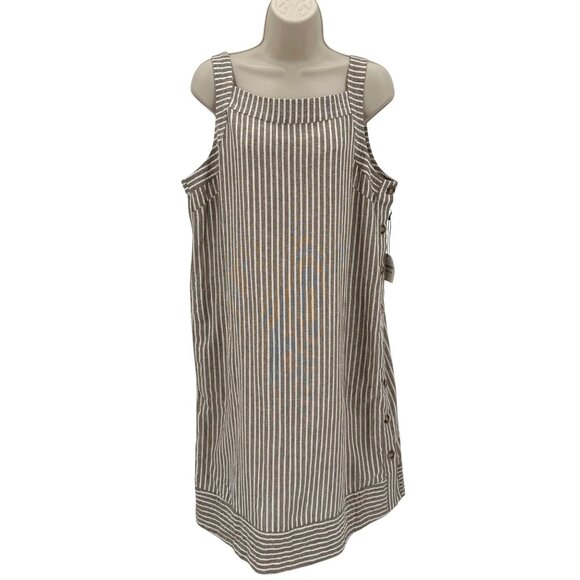 NWT Forcynthia Brown Cream Striped Linen Blend Sleeveless Shift Dress Size XL - Picture 1 of 10